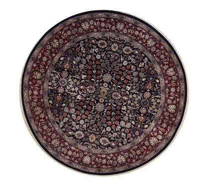 Traditional Fine Heraki hand-knotted wool-silk rug in Black & Red, full view