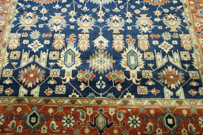 Close-up of wool pile, Blue & Rust rug