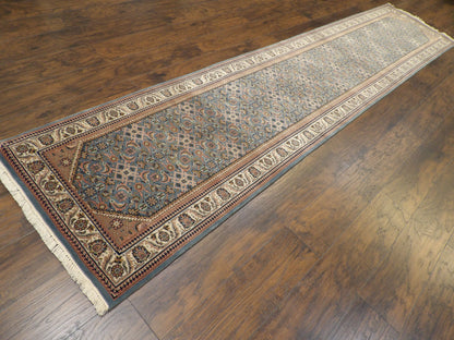 Persian Bidjar runner border detail, beige and blue