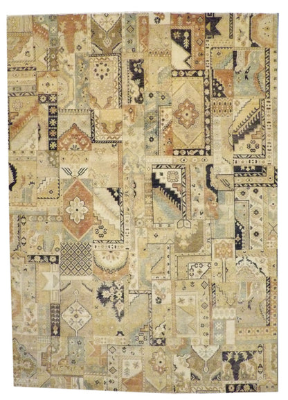 Patchwork Natural Dye hand-knotted wool rug in Multi-Color, full view