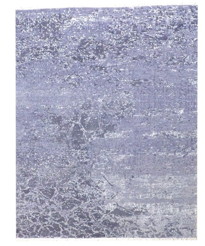 Modern oxidized broken mosaic carved hand-knotted wool-silk rug in black and gray, full view