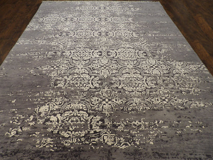 Close-up of wool-silk pile, Black & Gray rug