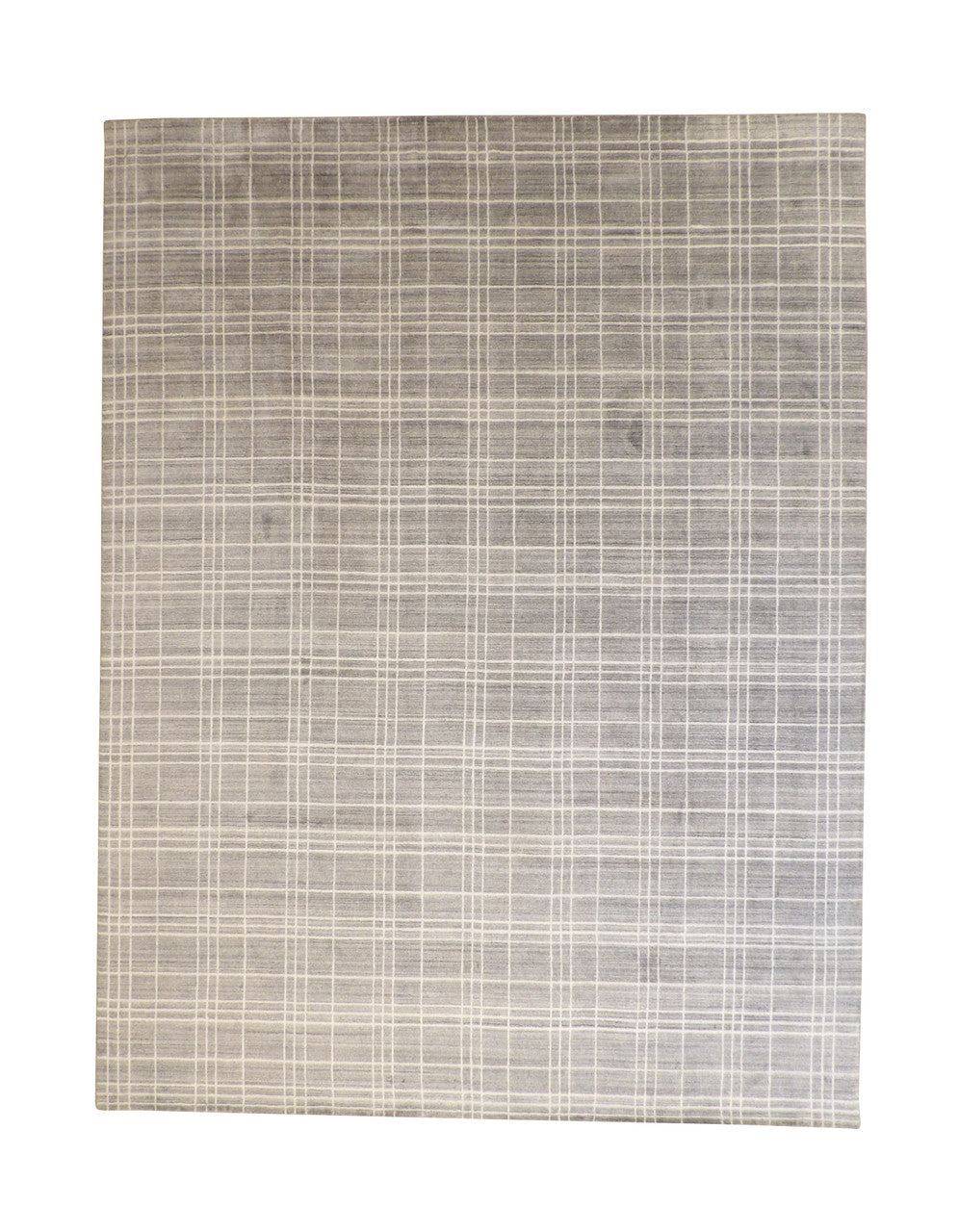 Modern Block Design hand-knotted wool rug in Gray & White, full view