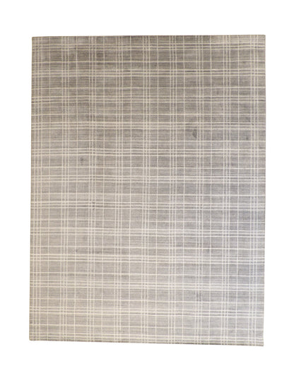 Modern Block Design hand-knotted wool rug in Gray & White, full view