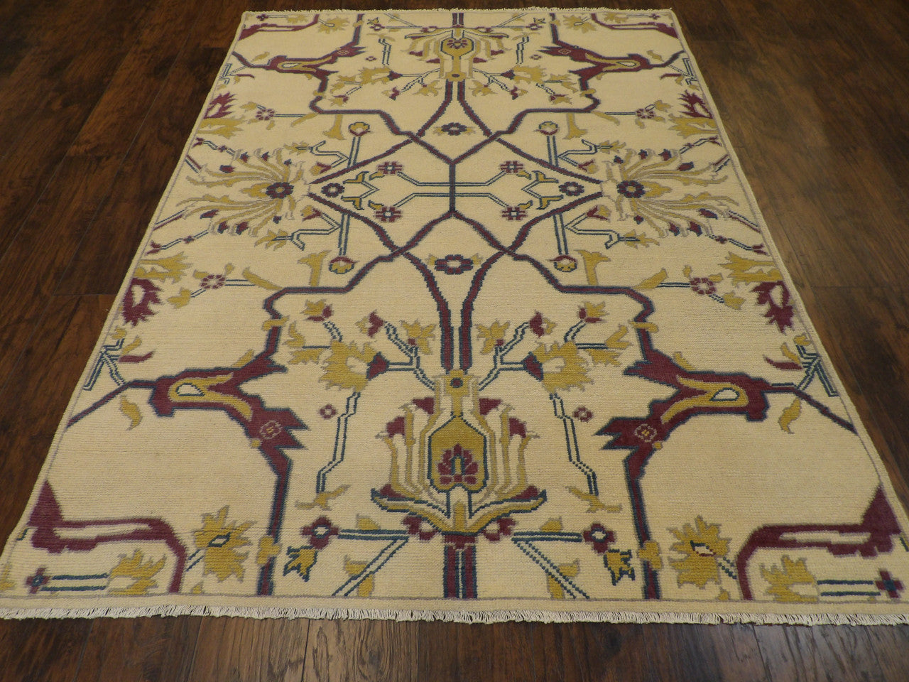 Back of hand-knotted Ziegler rug showing construction