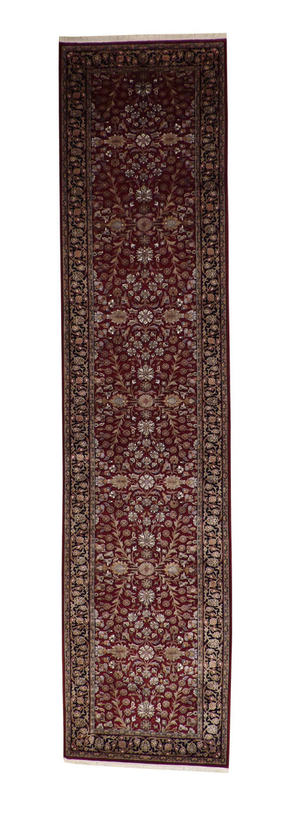 Traditional Fine Heraki hand-knotted wool-silk rug in Red, full view