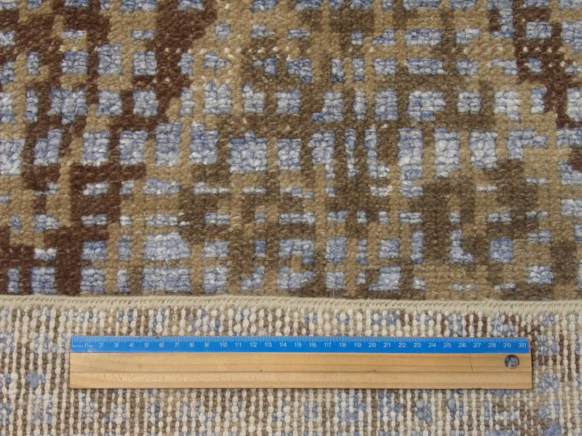 Blue & Brown Transitional Ikat Design Natural Dye rug in room setting