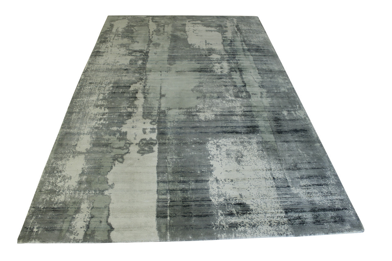 Close-up of silk pile, Gray & White rug