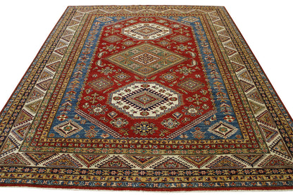 Close-up of wool pile, Red, Ivory, Rust & Beige rug
