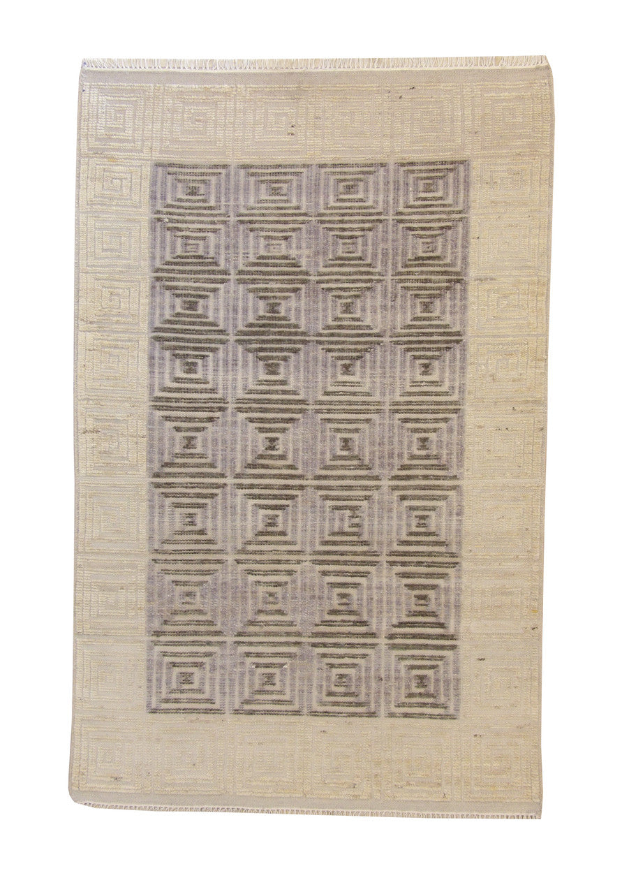 Modern Sumack Weave hand-knotted wool rug in Gray & Beige, full view
