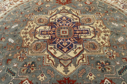 Close-up of wool pile, Green & Beige rug