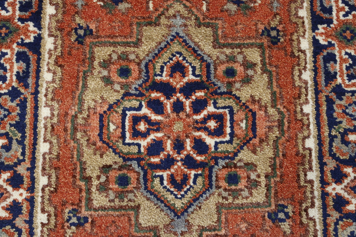 Tribal Indo Heriz rug border detail