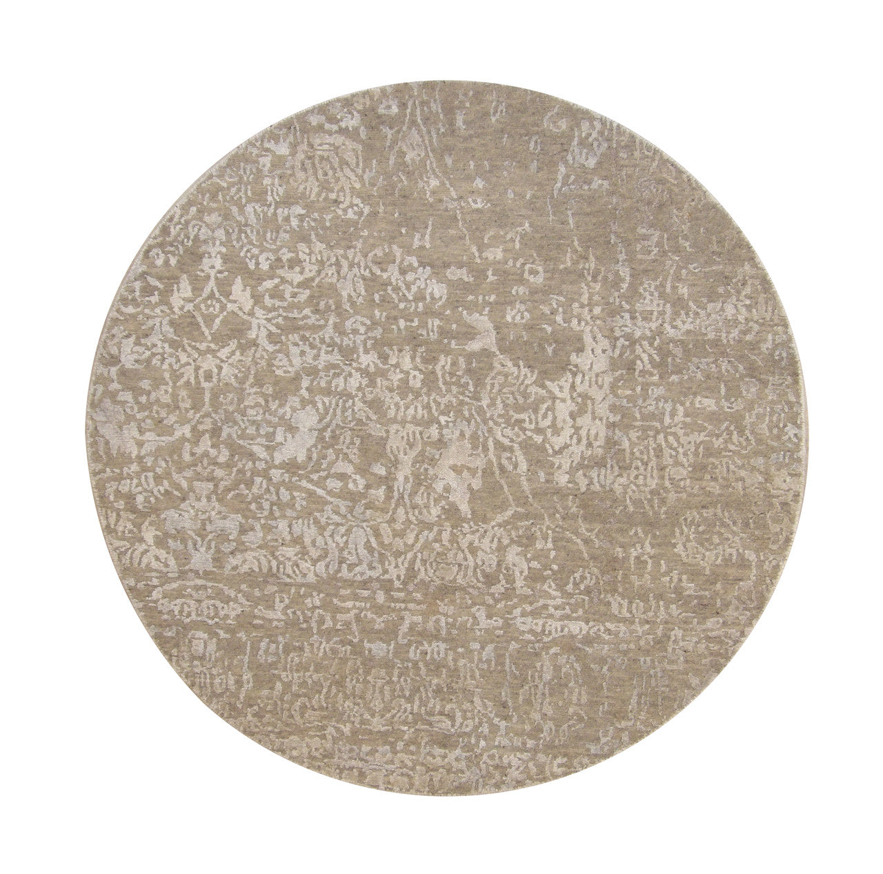 Transitional Abstract Broken Design hand-knotted wool-silk rug in Beige & Silver, full view