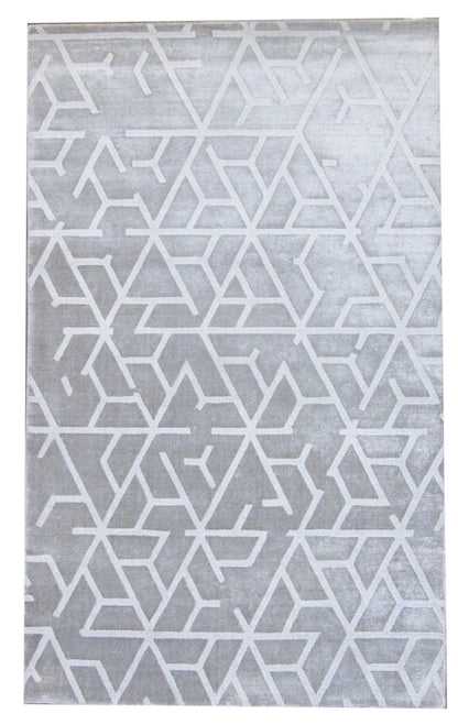 Transitional silky broken design hand-knotted wool rug in gray, full view