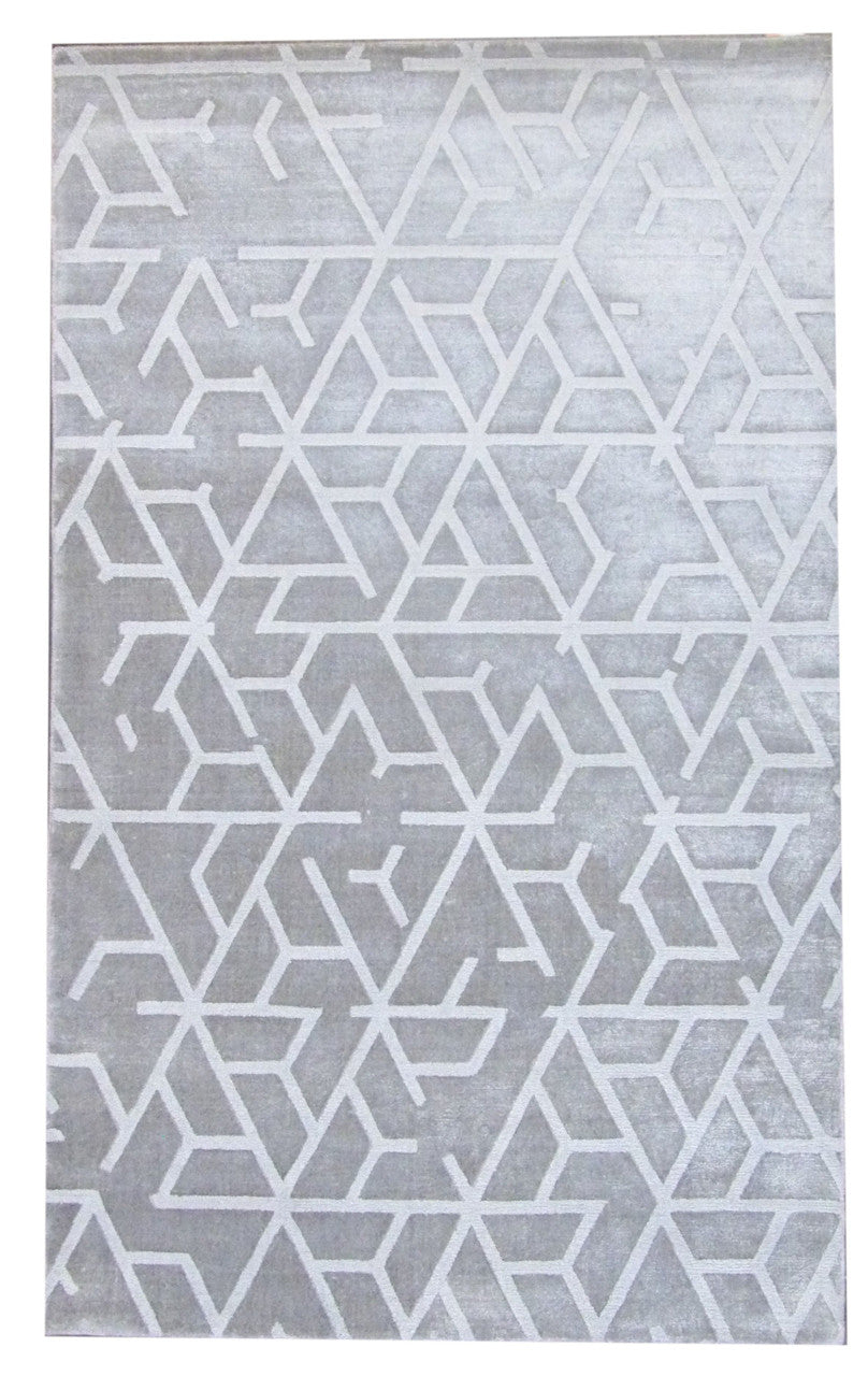 Transitional silky broken design hand-knotted wool rug in gray, full view