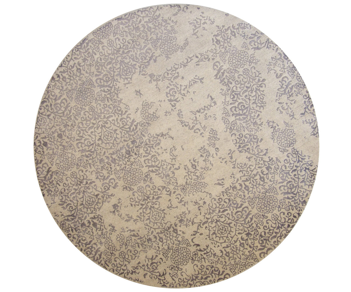 Transitional Abstract Broken Design hand-knotted wool-silk rug in Blue & White, full view