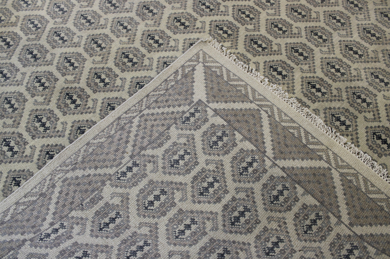 Oushak Silverwash Paisley Design hand-knotted wool rug in Gray & Beige, full view