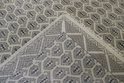 Oushak Silverwash Paisley Design hand-knotted wool rug in Gray & Beige, full view