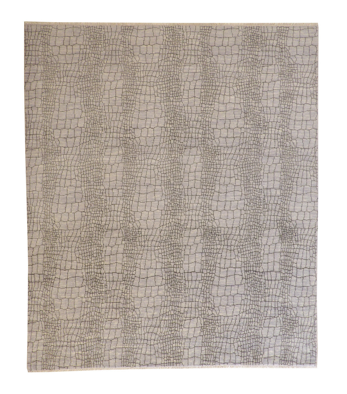 Modern Jigjag Design hand-knotted wool rug in Gray & Beige, full view