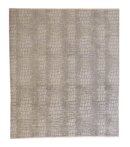 Modern Jigjag Design hand-knotted wool rug in Gray & Beige, full view