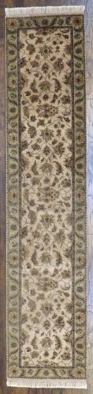 Fine Jaipur Kashan Tie Dye hand-knotted wool rug in Green & Beige, full view