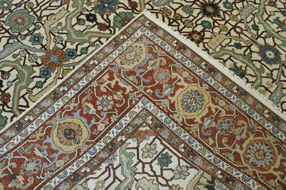 Traditional Fine Sherapi hand-knotted wool rug in Blue & Beige, full view