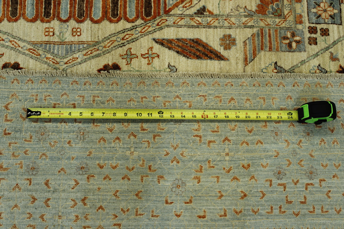 Tribal Vegetable Dye Mamluk hand-knotted wool rug in Blue & Beige, full view
