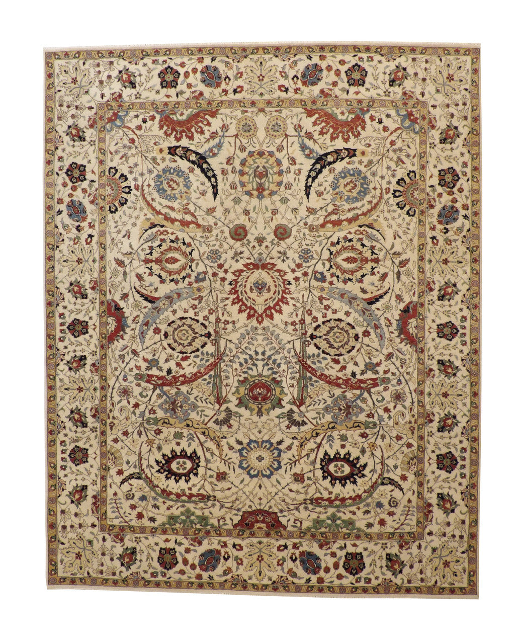 Traditional Fine Sherapi hand-knotted wool rug in Beige, full view