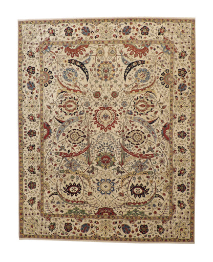 Traditional Fine Sherapi hand-knotted wool rug in Beige, full view