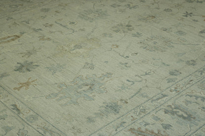 Blue & Rust Oushak Chobi rug in room setting