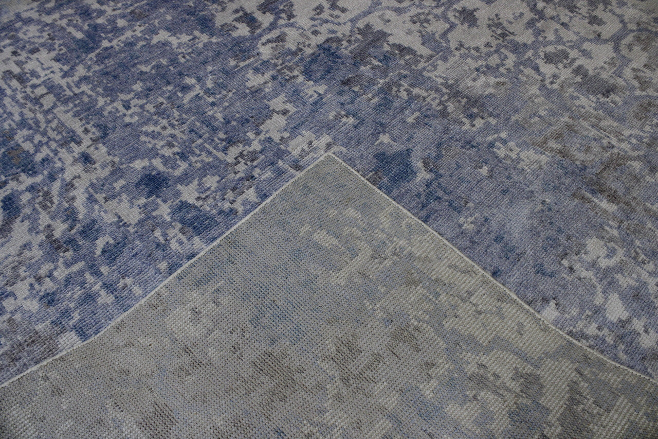 Blue & Gray Modern Abstract Distress Design rug in room setting