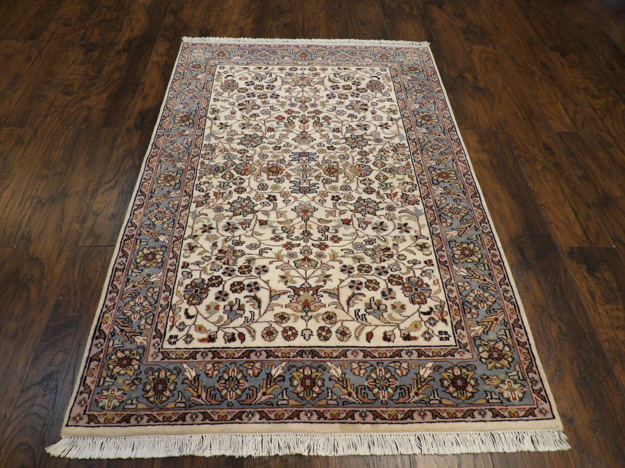 Close-up of wool pile, Blue & Beige rug