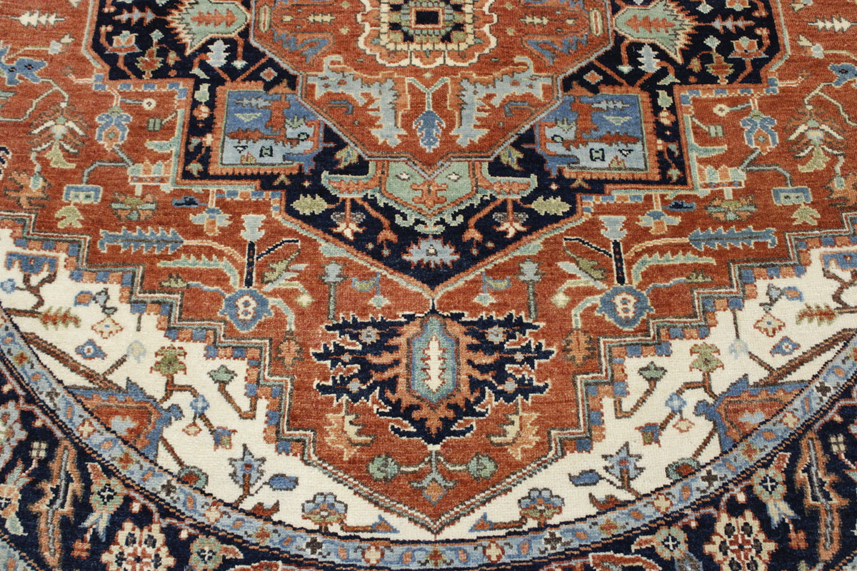 Close-up of wool pile, Blue & Rust rug