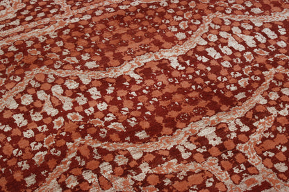 Close-up of wool-silk pile, Gray & Red rug