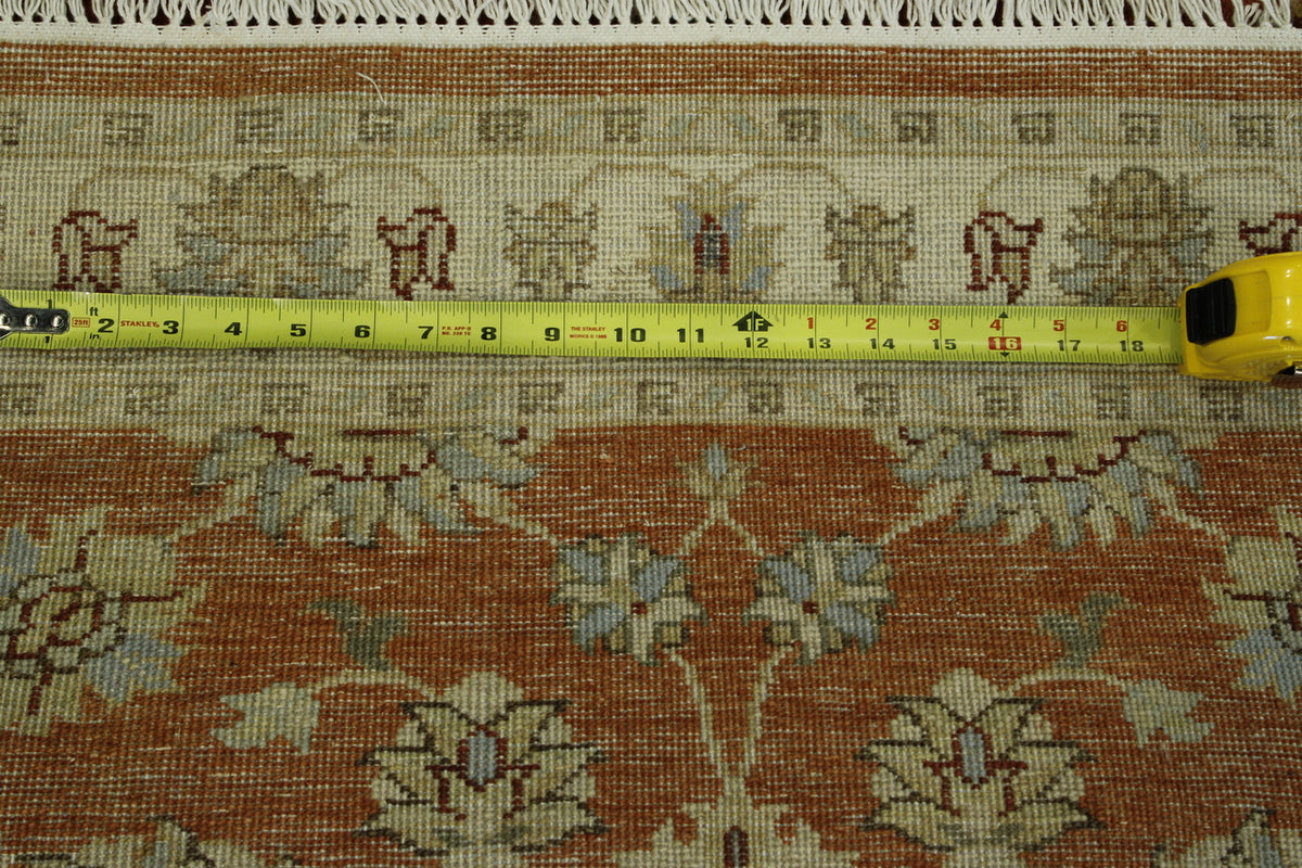 Back of Oushak Agra Chobi hand-knotted rug