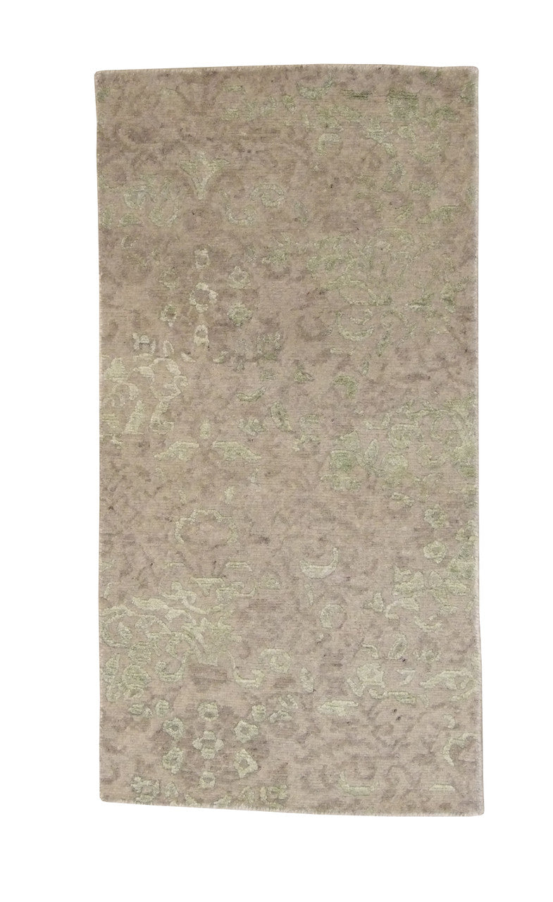 Transitional Abstract Broken Design hand-knotted wool-silk rug in Beige, full view
