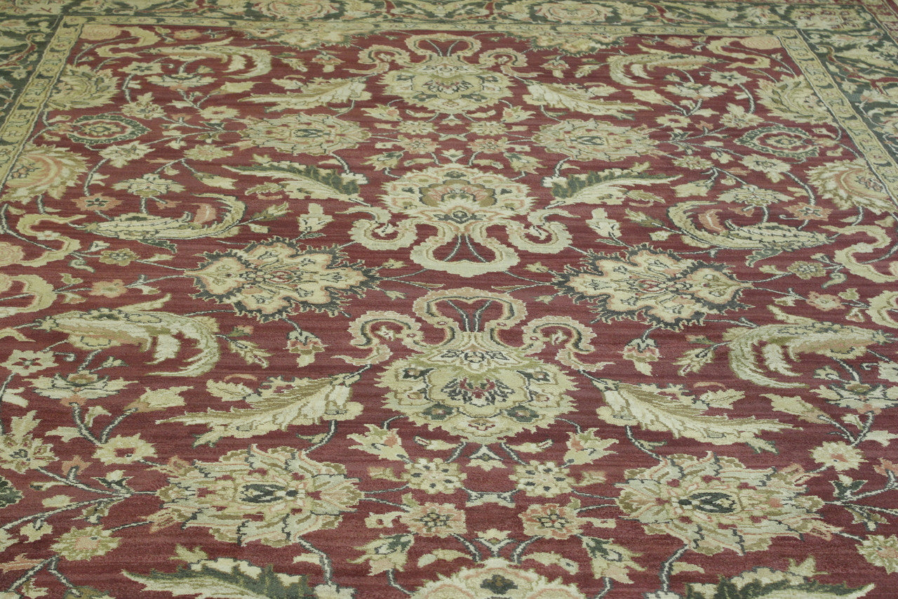 Green & Red Traditional Fine Mashad rug in room setting