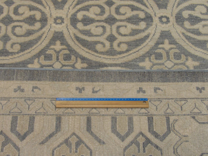 Khotan pattern detail, beige and blue natural dye rug