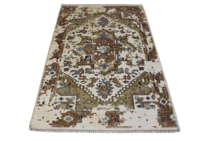Close-up of wool-silk pile, Beige & Rust rug