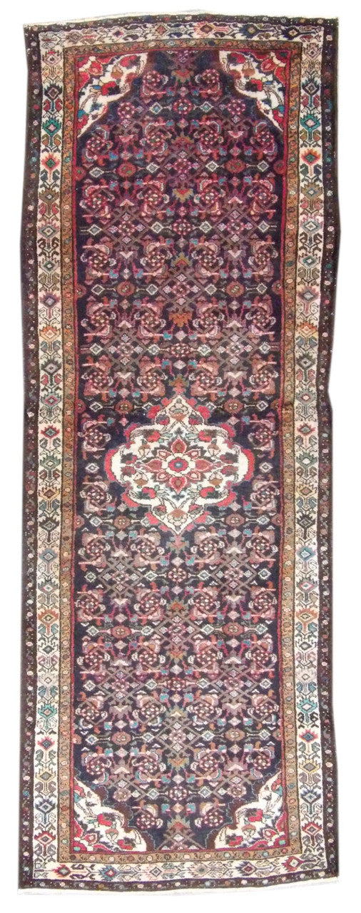 Antique Persian Hamadan hand-knotted wool rug in Beige & Purple, full view