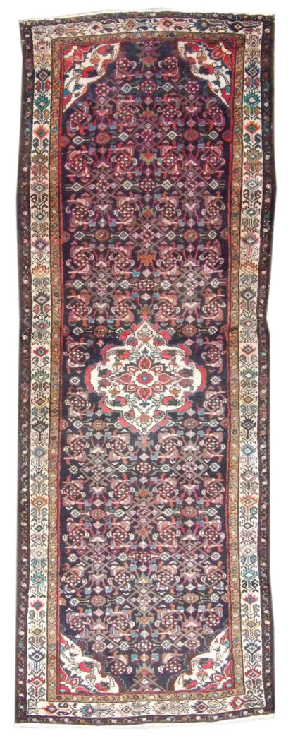 Antique Persian Hamadan hand-knotted wool rug in Beige & Purple, full view