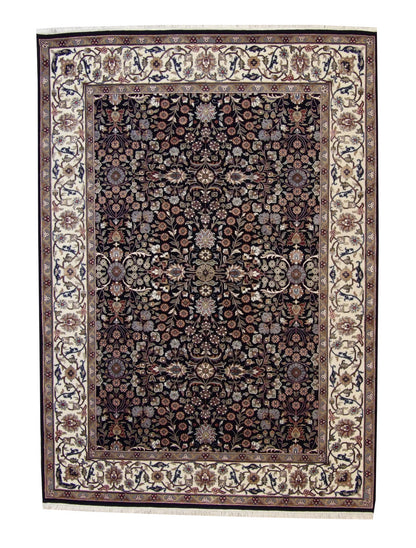 Traditional Fine Heraki hand-knotted wool-silk rug in Blue & Beige, full view
