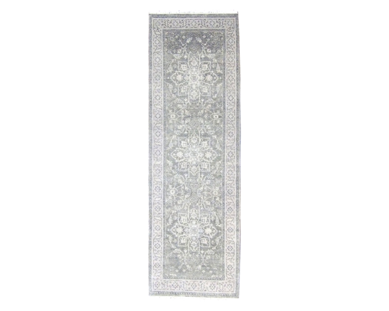 Wash Oushak hand-knotted wool rug in Green & Gray, full view