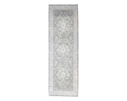 Wash Oushak hand-knotted wool rug in Green & Gray, full view