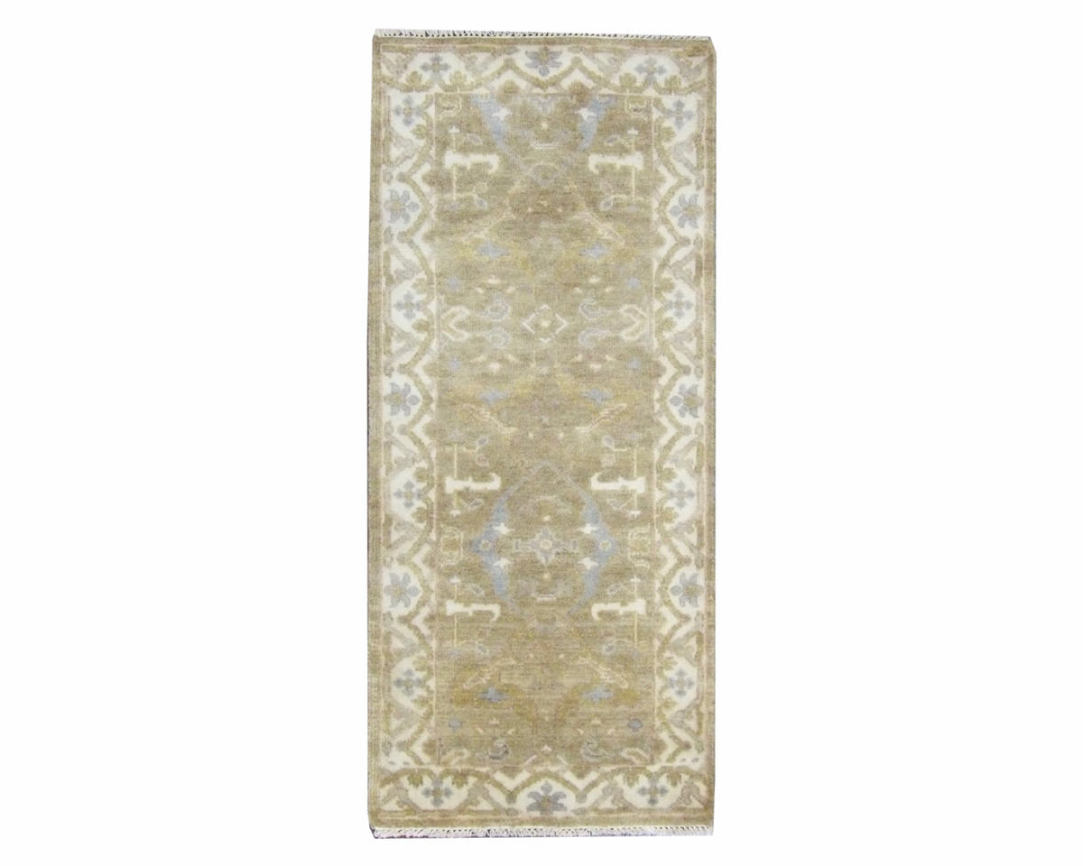 Wash Turk Oushak hand-knotted wool rug in Brown & Beige, full view