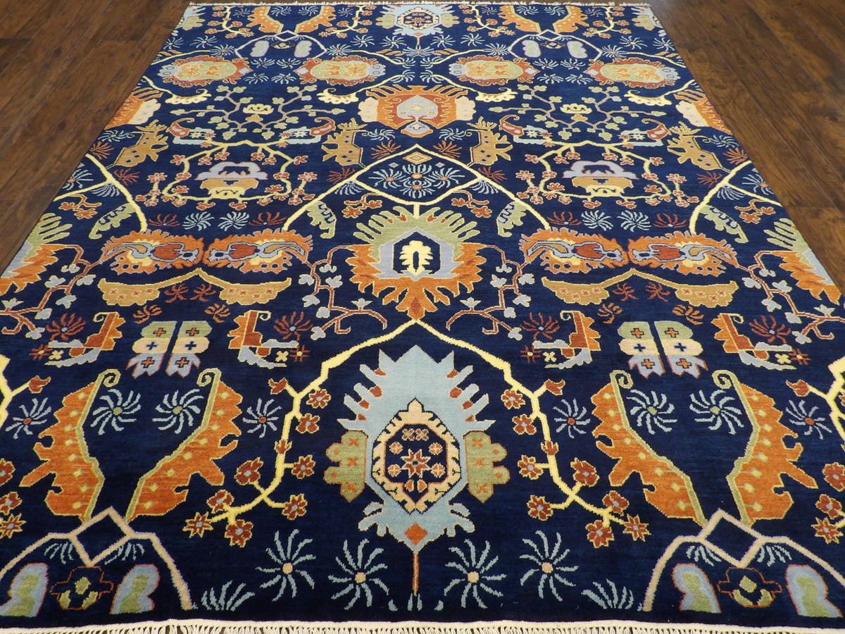 Close-up of wool pile, Blue & Rust rug