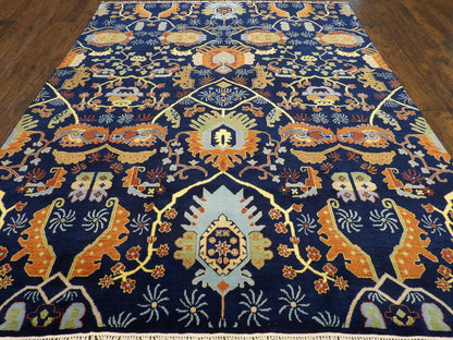 Close-up of wool pile, Blue & Rust rug