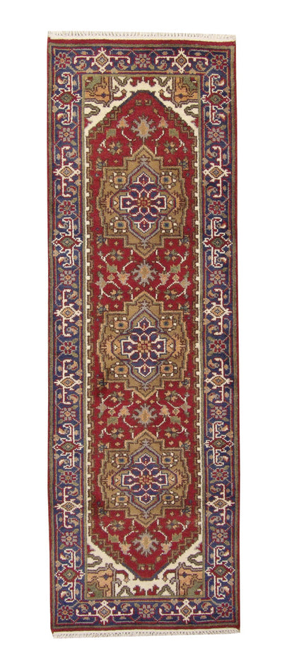 Tribal Indo Heriz hand-knotted wool rug in Red, full view