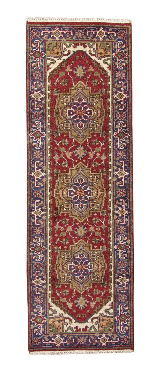 Tribal Indo Heriz hand-knotted wool rug in Red, full view