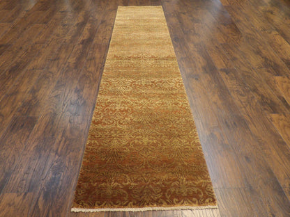 Close-up of carved wool-silk pile, brown and beige runner